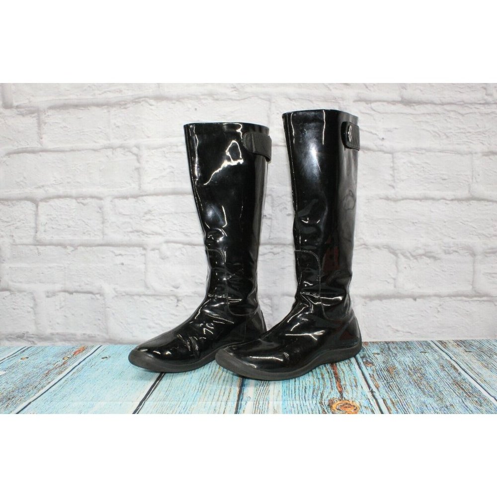 Cole Haan Black Shiny Patent Leather Waterproof Tall Rain Casual Boots 7.5 B - Picture 11 of 11